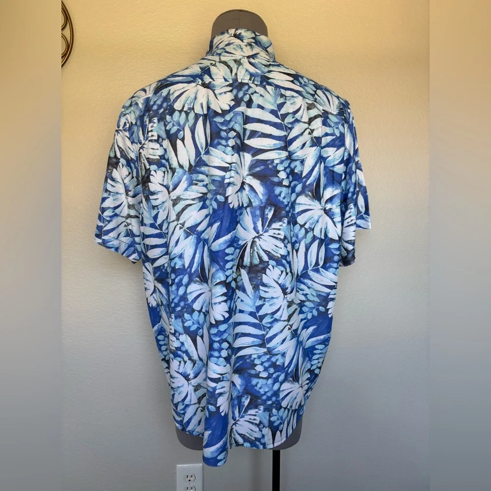 Tommy Bahama Blue and White Leaf Print Shirt - Picture 6 of 10